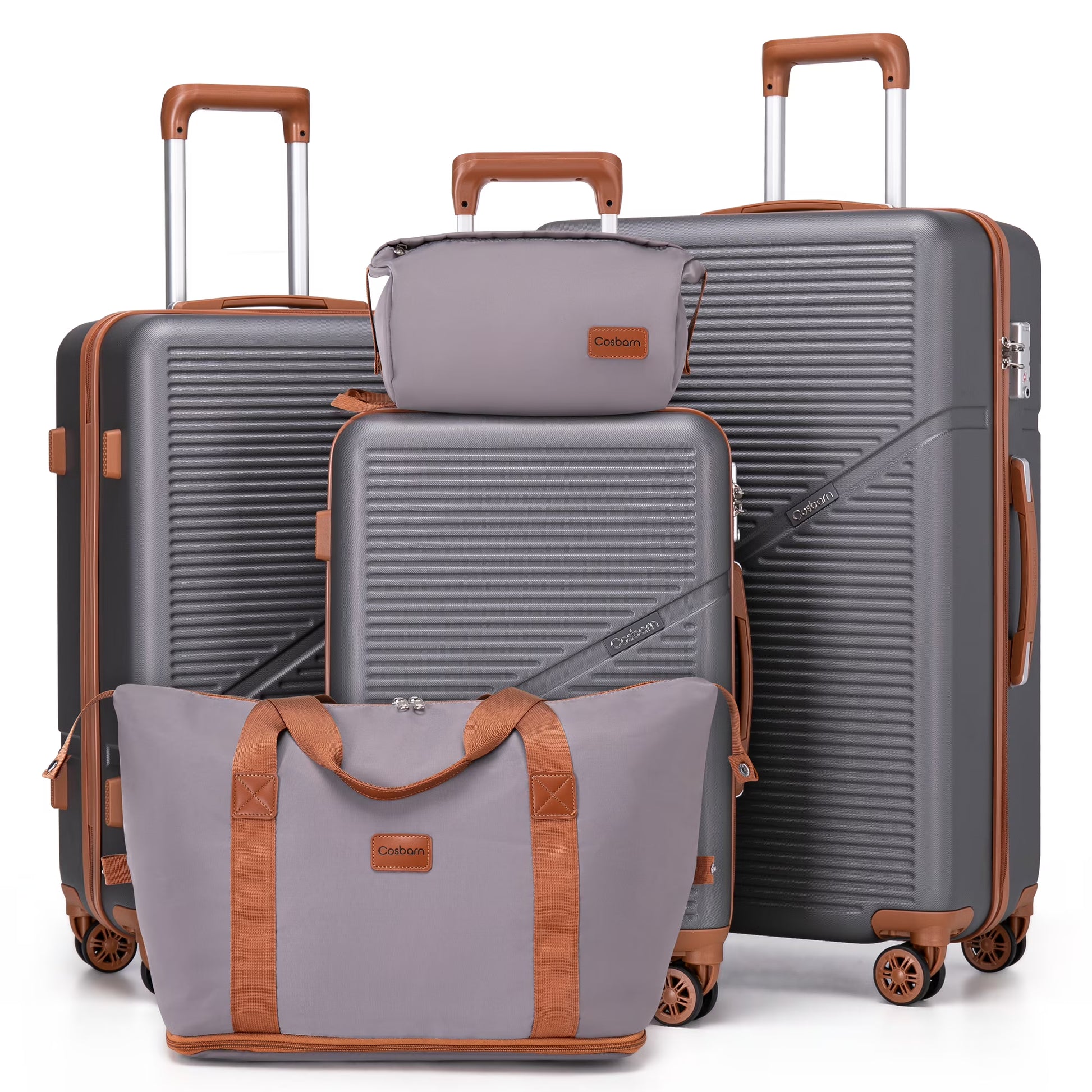 Cosbarn 5 Piece Luggage Sets ABS Hardshell Lightweight Suitcases Sets with TSA Lock Durable Spinner Wheels