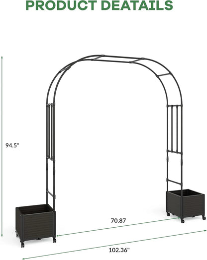 Garvee Metal Garden Arch Trellis for Climbing Plants, 2 Raised Planter Box, 78.73*15.74*94.5", Black