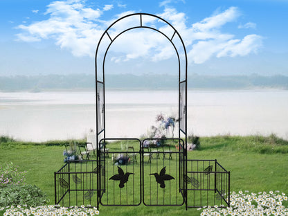 Metal Garden Arch with Doors Garden Arbor Trellis Climbing Plants Support Arch Outdoor Arch Wedding Arch Party Events Archway Black,Black Iron Garden Outdoor Garden Supplies Garden Arch Trellis