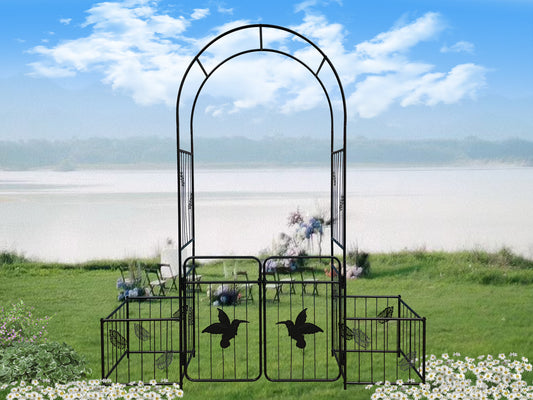 Metal Garden Arch with Doors Garden Arbor Trellis Climbing Plants Support Arch Outdoor Arch Wedding Arch Party Events Archway Black,Black Iron Garden Outdoor Garden Supplies Garden Arch Trellis