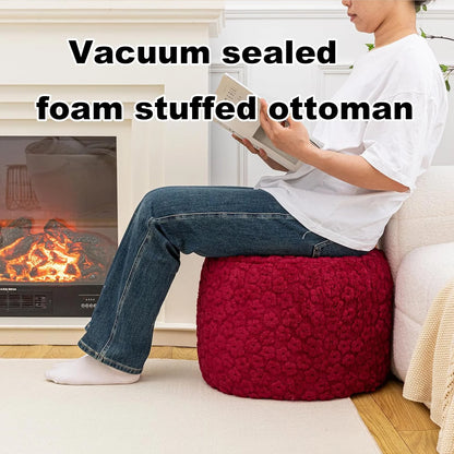 Ottoman Foot Rest Stuffed Round Boho Floor Poof Seating Armchair Ottoman Foot Stool Floor Cushion Bean Bag Pouf 18x18x14 Inch Burgundy