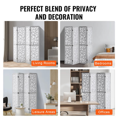 KFFKFF 4-Panel Room Divider, 66.9" Foldable Wood Panel Screen, Decorative Screen for Space Division in Homes, Offices, Restaurants & Bedrooms