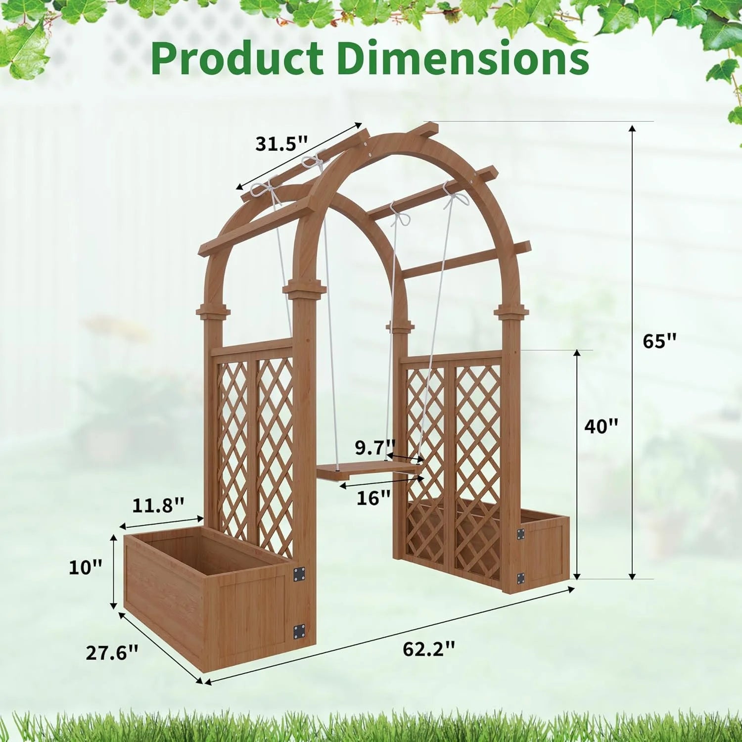 Wooden Garden Arbor with Planter& Swing,Outdoor Arbor Trellis for Climbing Plants, Roses, Vines, Outside Pergola Planter, Garden Arch for Lawn Backyard Wedding Ceremony Bridal Party
