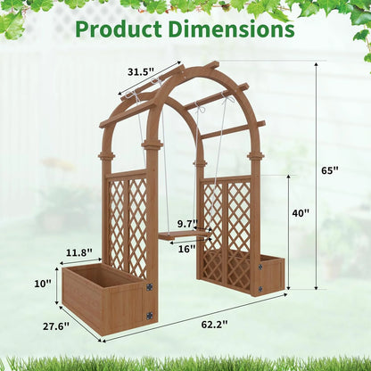 Wooden Garden Arbor with Planter& Swing,Outdoor Arbor Trellis for Climbing Plants, Roses, Vines, Outside Pergola Planter, Garden Arch for Lawn Backyard Wedding Ceremony Bridal Party
