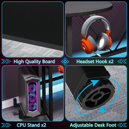 Tribesigns Gaming Desk with Monitor Shelf, 75 inch PC Computer Desk with LED Strip, Carbon Fiber Surface Gaming Table Gamer Workstation for Bedroom, Home Office, Black