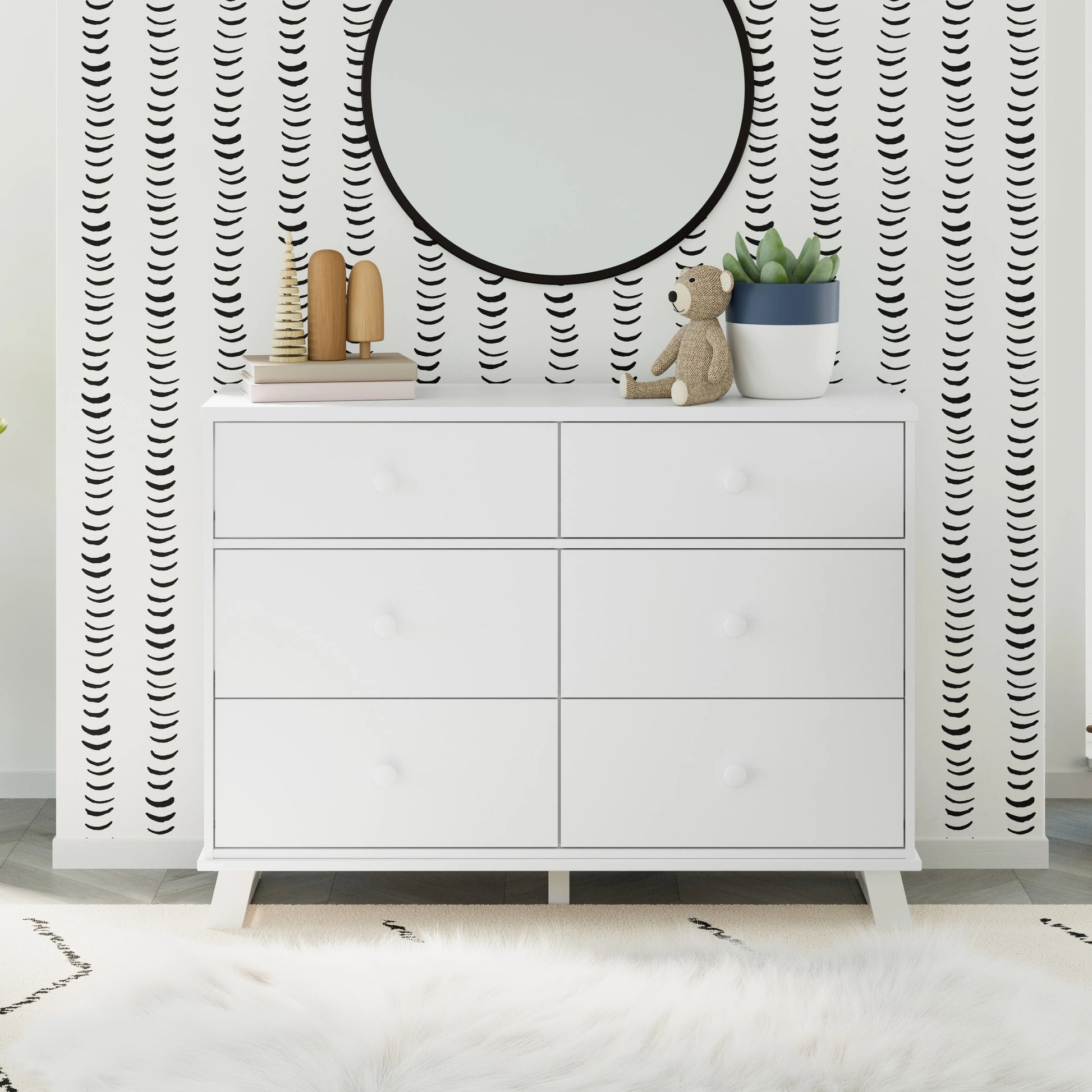 Storkcraft Modern 6 Drawer Nursery Dresser, White with Vintage Driftwood