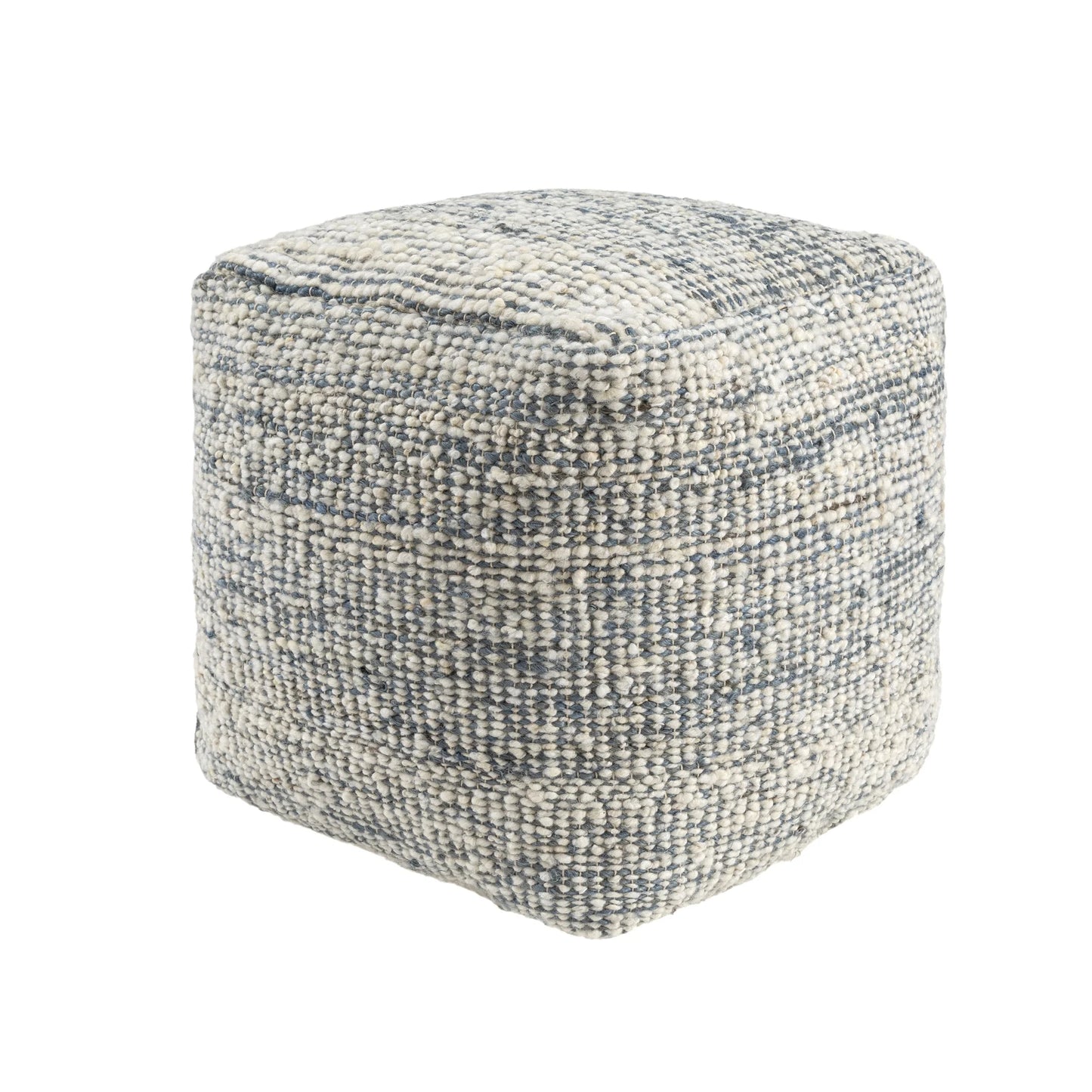 Ox Bay Shiela Square Ivory/Blue Distressed Indoor Pouf Ottoman, 18"H x 18"W
