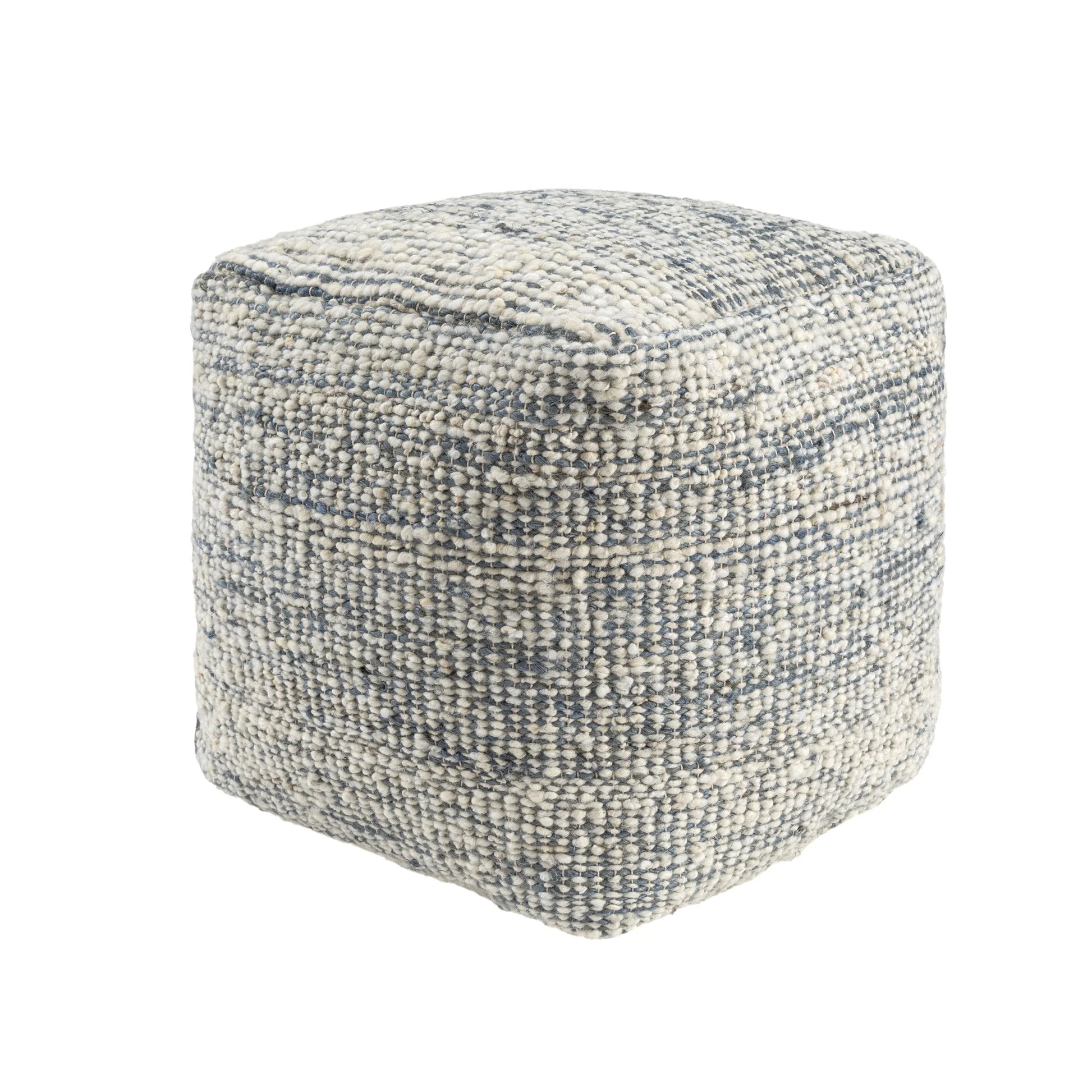 Ox Bay Shiela Square Ivory/Blue Distressed Indoor Pouf Ottoman, 18"H x 18"W