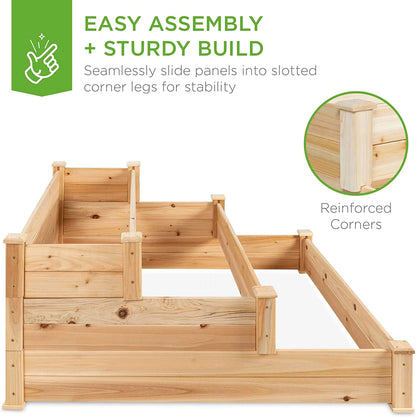 PINDEE 3-Tier Fir Wood Raised Garden Bed Planter Kit for Plants, Herbs, Vegetables, Outdoor Gardening w/Stackable & Flat Arrangement, Easy Assembly - Natural