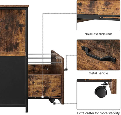 VASAGLE Lateral File Cabinet for Home Office, Filing Cabinet with Open Shelves and Drawer, Rustic Brown and Black