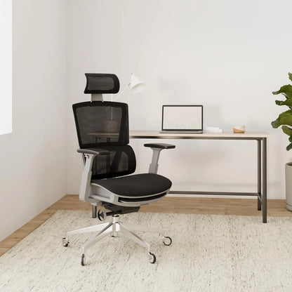 Nouhaus Rewind Ergonomic Office Chair with Footrest and Lumbar Support. Swivel Computer Chair, Rolling Home Office Desk Chairs with Wheels, Mesh High Back Task Chair, Comfortable Office Chair