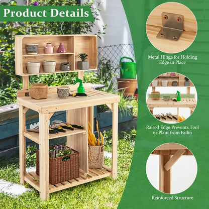Topcobe Garden Wooden Potting Table Workstation with Storage Shelf, Planters for Outdoor Plants, Raised Planter Box with Legs