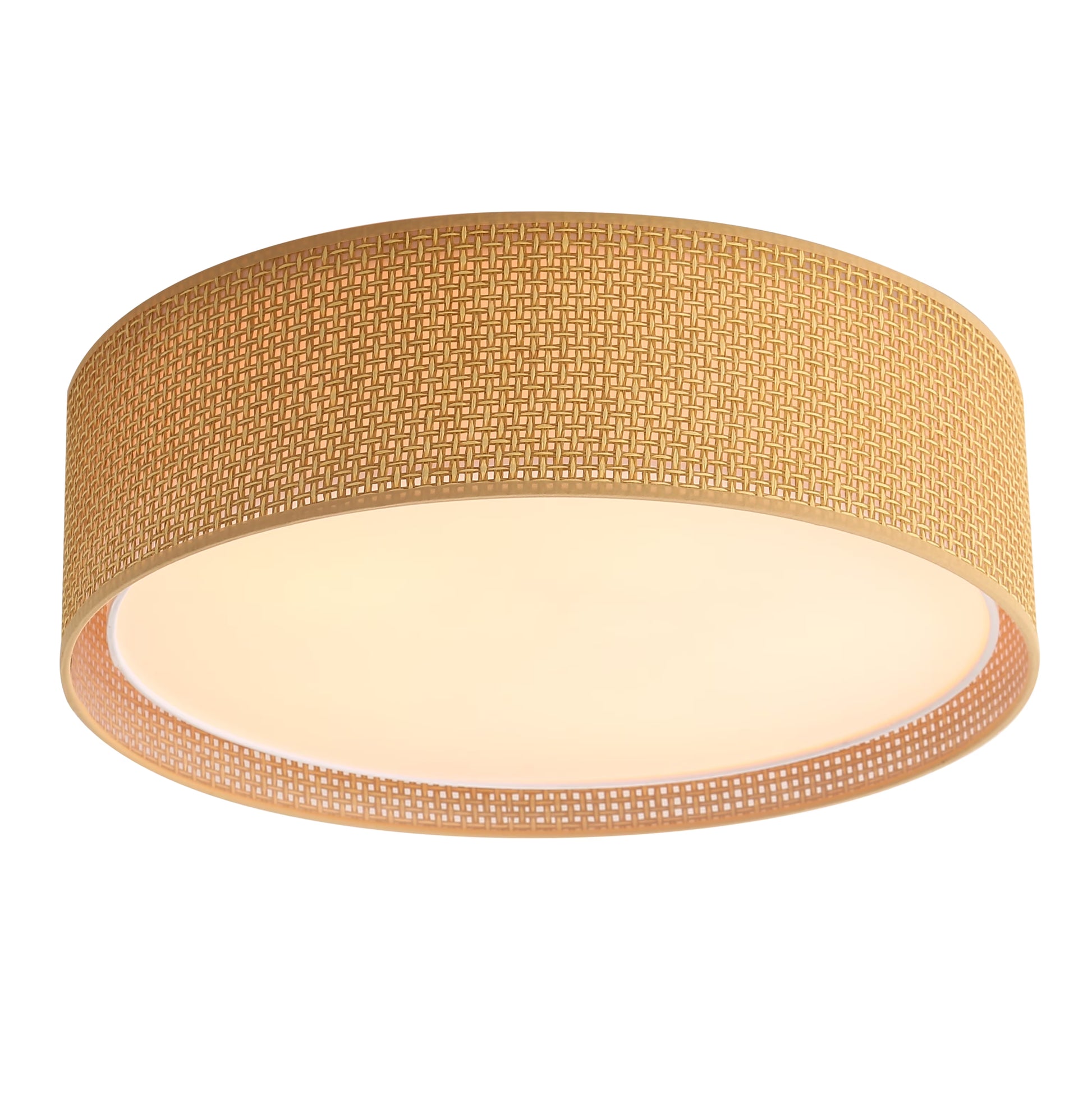 LEDET 15.7 in. Yellow Flush Mount Ceiling Light Rattan Weaving Shade Home Decor Pendant Lighting