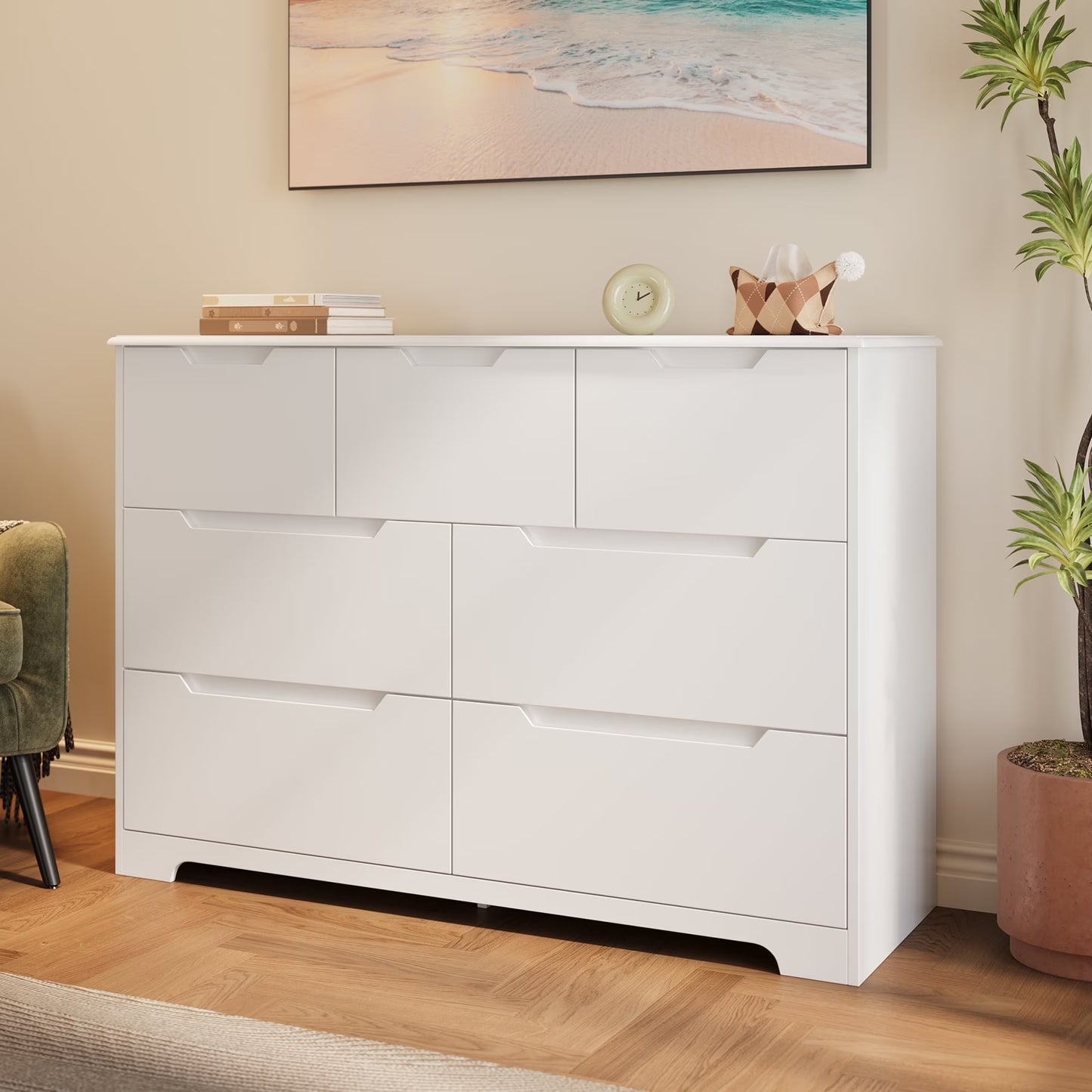 Aiho 6-Drawer Double Dresser - Modern Wood Chest with Anti-Tip Safety, Cutout Handles & Smooth Gliding Drawers | Nursery, Kids & Bedroom Storage - White