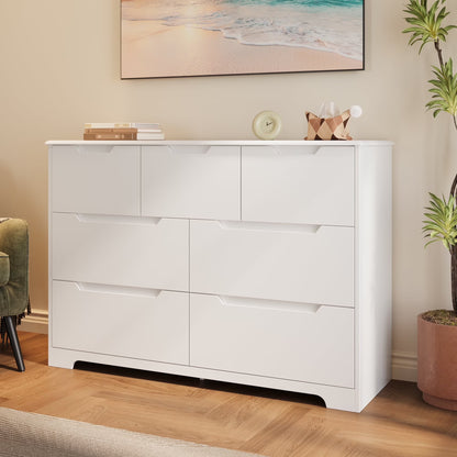 Aiho 6-Drawer Double Dresser - Modern Wood Chest with Anti-Tip Safety, Cutout Handles & Smooth Gliding Drawers | Nursery, Kids & Bedroom Storage - White