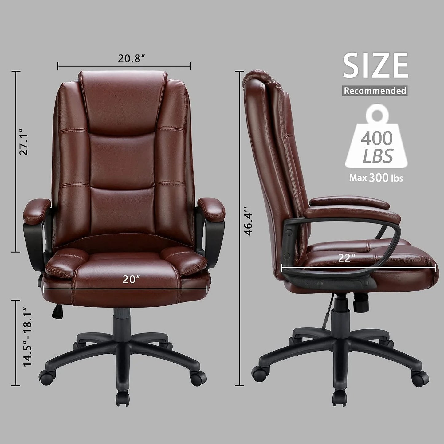 Waleaf Home Office Chair, 400LBS 8Hours Heavy Duty Design, Ergonomic High Back Cushion Lumbar Back Support, Computer Desk Chair, Big and Tall Chair for Work