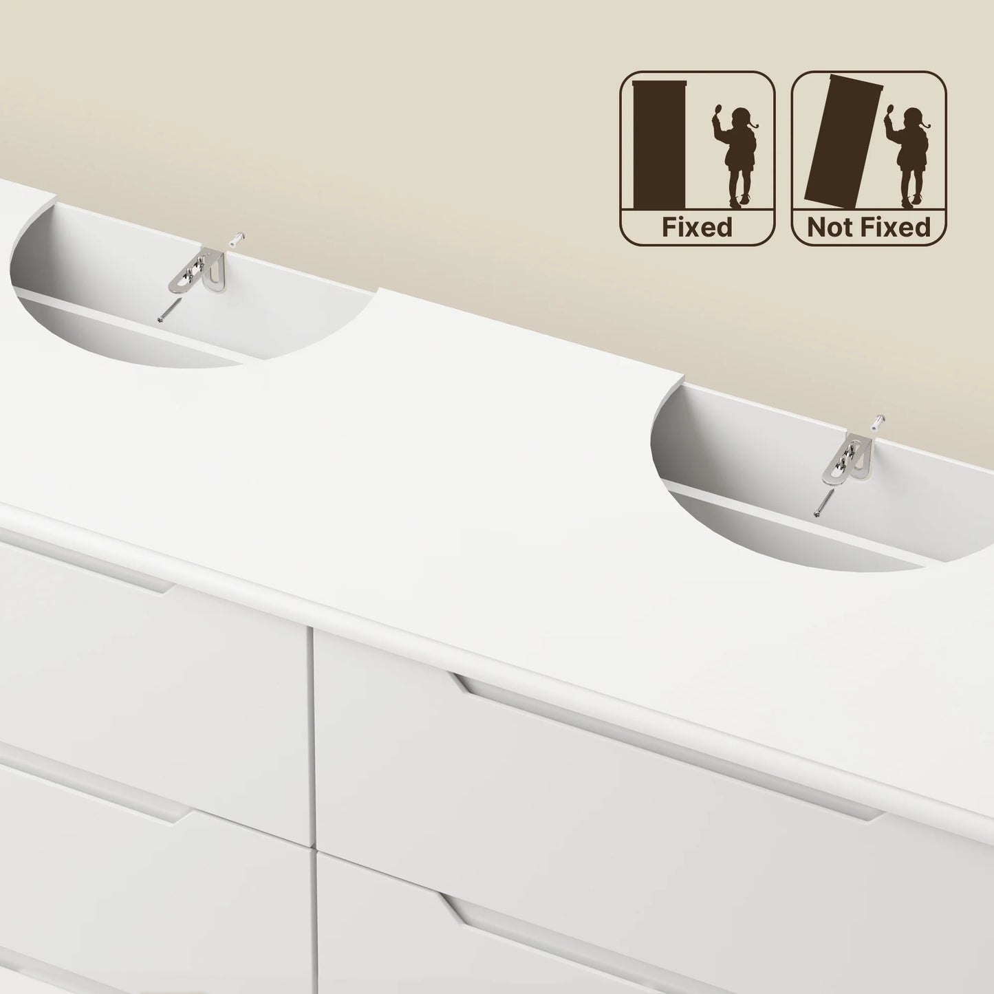 Aiho 6-Drawer Double Dresser - Modern Wood Chest with Anti-Tip Safety, Cutout Handles & Smooth Gliding Drawers | Nursery, Kids & Bedroom Storage - White