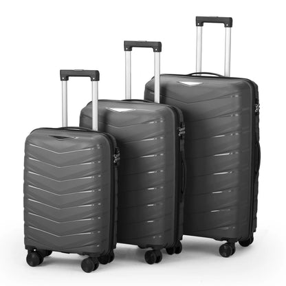 Zimtown 3 Piece Suitcases, PP Hard Shell Suitcase 20" 24" 28" Luggage Sets Double Wheels with TSA Lock, Dark Gray