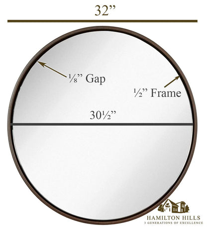 Hamilton Hills Clean Large Modern Wenge 32" Wood Round Frame Wall Mirror | 1