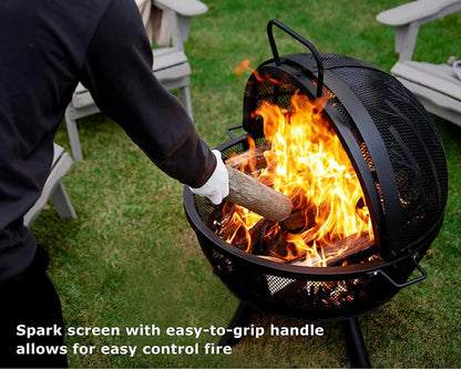 PaPaJet 35 inch Wood Burning Globe Fire Pit for Outside Steel