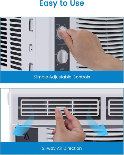 5,000 BTU Window Air Conditioner Unit - Cool up to 150 Sq. Ft. with Manual Adjustable Fan and Cooling Settings, Perfect for Small Bedroom, Living Room, Home Office, Easy Install Kit Included, White