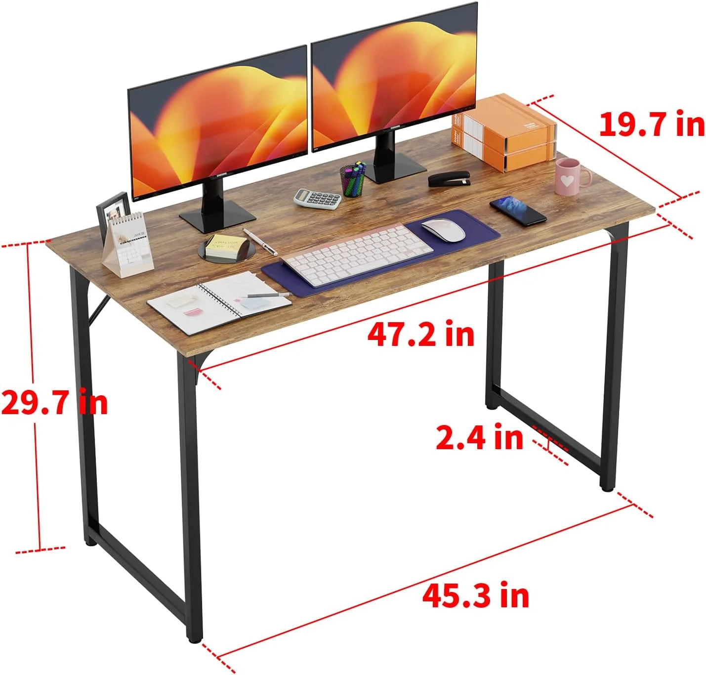 32/39/47 inch Computer Desk Study Writing Table, Adjustable feet, Modern Furniture for Home Office (1, Brown, 32 inch)