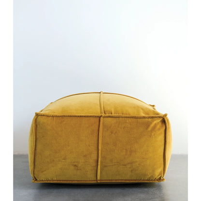 Creative Co-Op Square Cotton Velvet Pouf Seat, Goldenrod Yellow