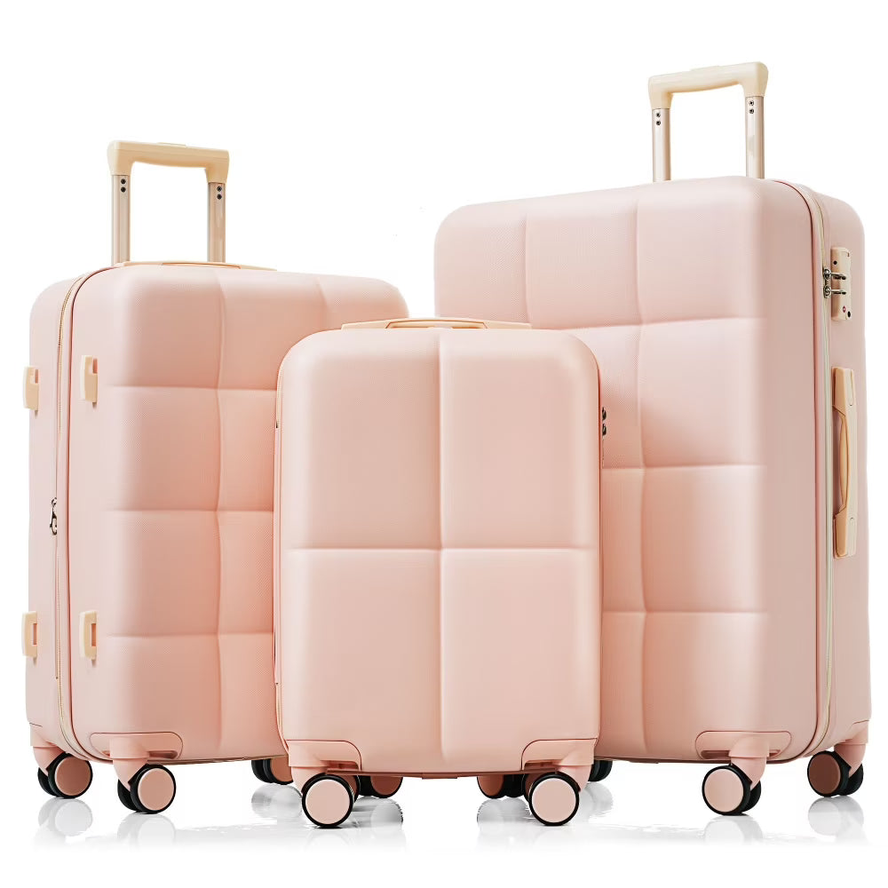 DECMAY 3-Piece ABS Luggage Set with Spinner Wheels and Cup Holder, Airline Carry-On Approved
