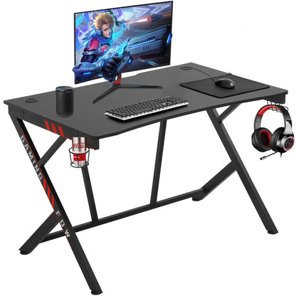 BestOffice Gaming Desk Computer Desk Home Office Desk Racing Style Study DeskExtra Large Modern Ergonomic PC Carbon Fiber Writing Desk Table with Cup Holder Headphone Hook,Red