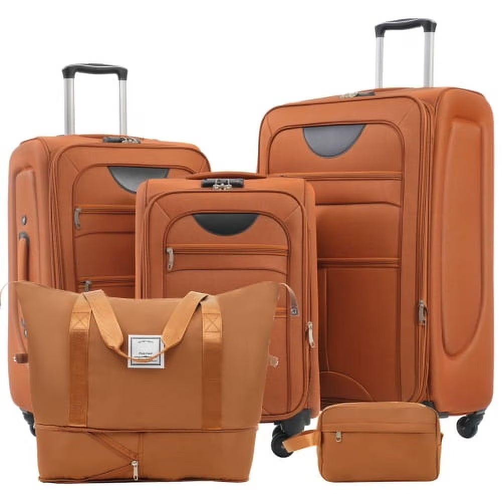 Softside Luggage Expandable 5 Piece Set Suitcase with Duffel Bag Upright Spinner Softshell Lightweight Luggage Travel Set