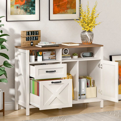 Vabches 2 Drawer Lateral File Cabinet,Mobile Wood office Cabinet for Home Office,Printer Stand with Open Storage Shelves.