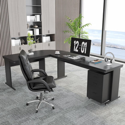Tribesigns 83" L-Shaped Executive Desk, Large Office Desk with 3-Drawer Mobile File Cabinet, Industrial Corner Computer Desk with Storage Drawers for Home Office, Rustic Brown