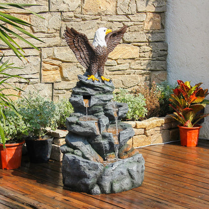Bald Eagle Statue Outdoor Fountain Tiered Cascading Rock Water Feature for Garden Patio Backyard Porch Deck 38.58" Tall Outdoor Waterfall Sculpture Elegant Garden Decor