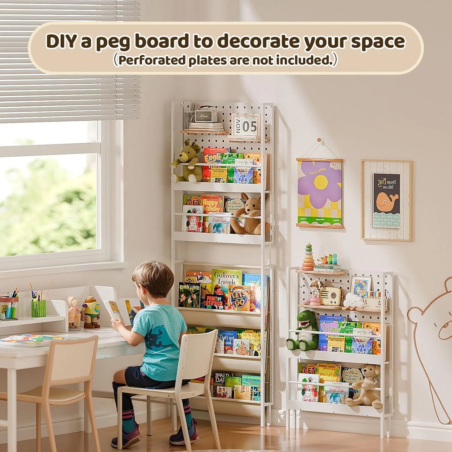 Kids Bookshelf - Wall Mounted 6-Tier Book Shelf for Kids Rooms, Behind The Door Bookshelf for Kids/Baby/Toddler, Corner Wall Book Shelf for Bedroom/Nursery, Kids Organizer for Toys and Books
