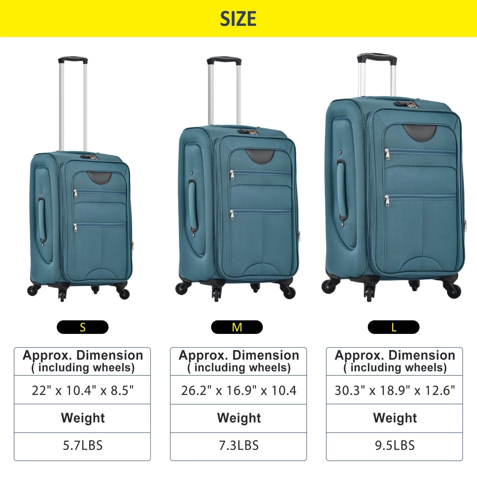 Expandable Softside Luggage Sets 3 Piece,Upright Spinner Suitcases with Wheels,Lightweight Carry on Luggage Travel Set,Green