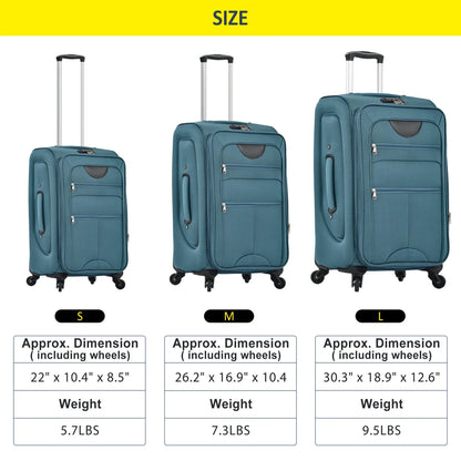 Expandable Softside Luggage Sets 3 Piece,Upright Spinner Suitcases with Wheels,Lightweight Carry on Luggage Travel Set,Green