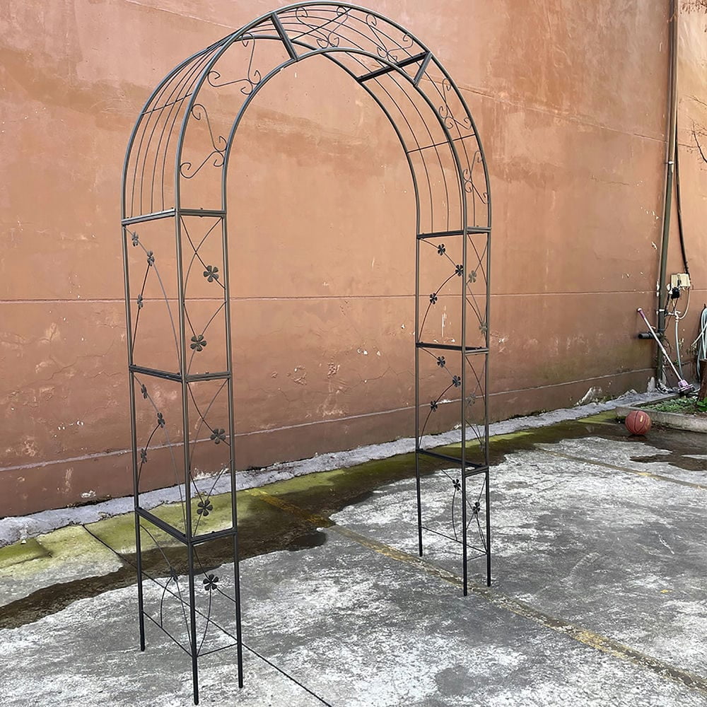 Barara King Garden Plants Arch Trellis,Metal Garden Arch with doors Garden Arbor Trellis Climbing Plants Support Arch Wedding Arch Black