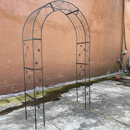 Barara King Garden Plants Arch Trellis,Metal Garden Arch with doors Garden Arbor Trellis Climbing Plants Support Arch Wedding Arch Black