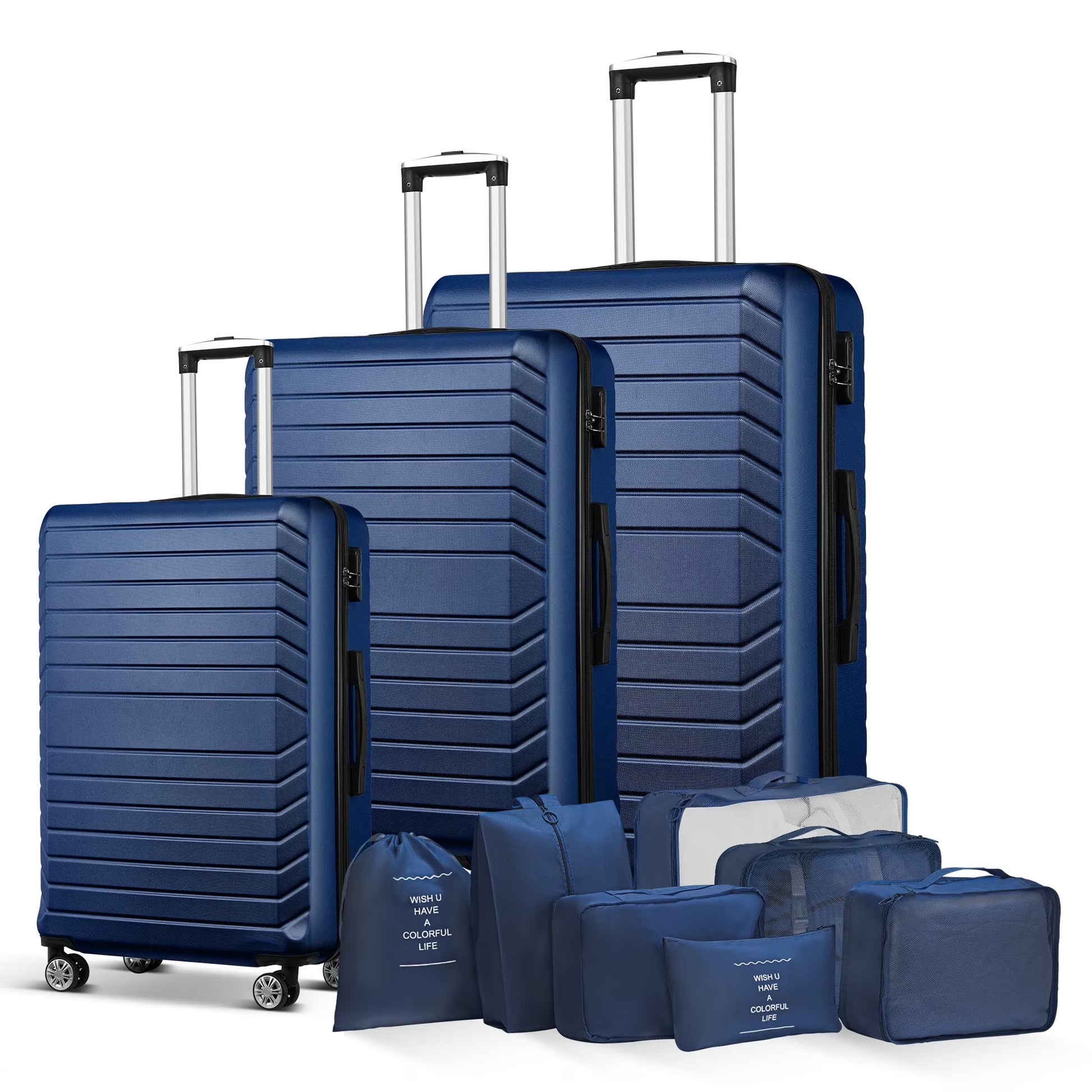 Gowill 3 Piece Luggage Sets Travel Suitcase Set with 7PCS Organizer Bags, White& Brown