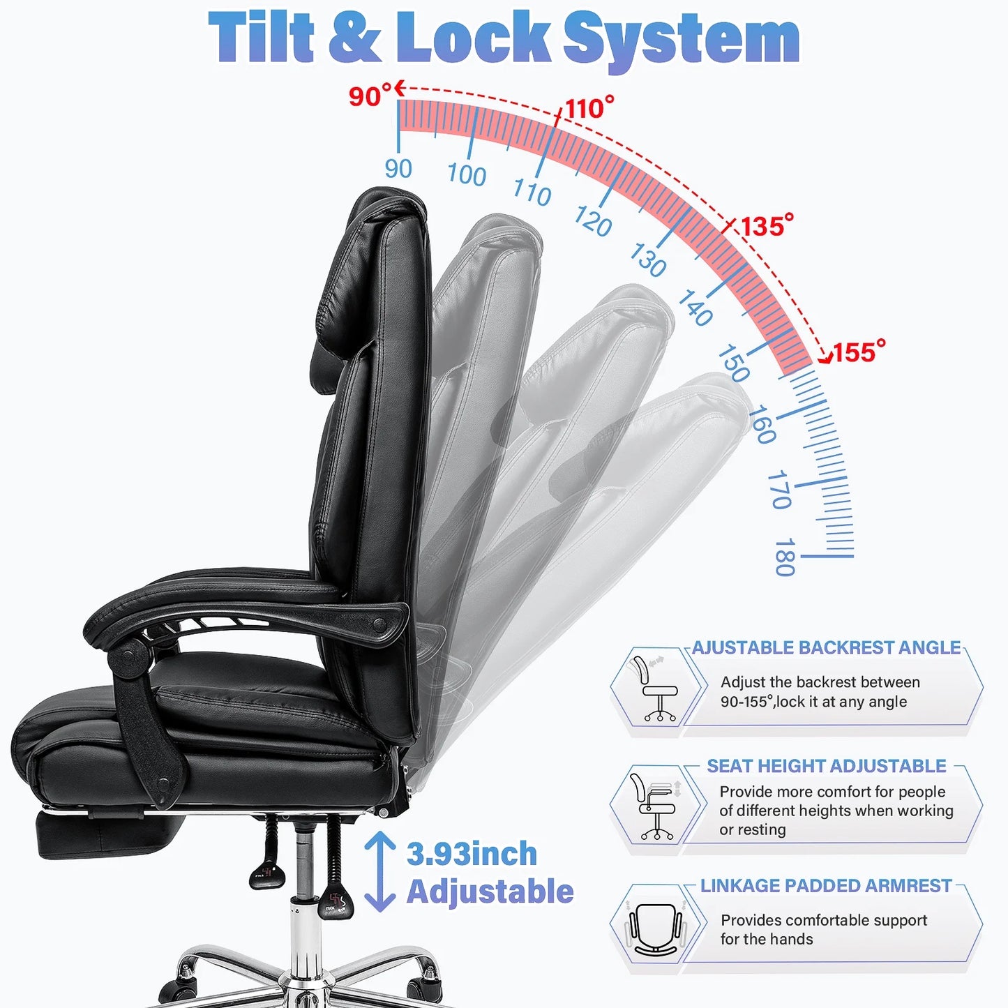 Hoffree Executive Office Chair Big and Tall Office Chair 550lb Wide Seat Ergonomic Computer Desk Chair High Back Leather Chair with Lumbar Back Support for Home Office Black