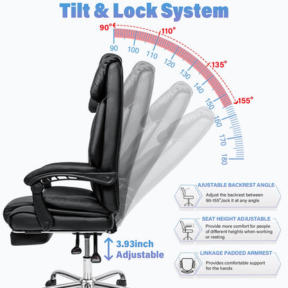 Hoffree Executive Office Chair Big and Tall Office Chair 550lb Wide Seat Ergonomic Computer Desk Chair High Back Leather Chair with Lumbar Back Support for Home Office Black