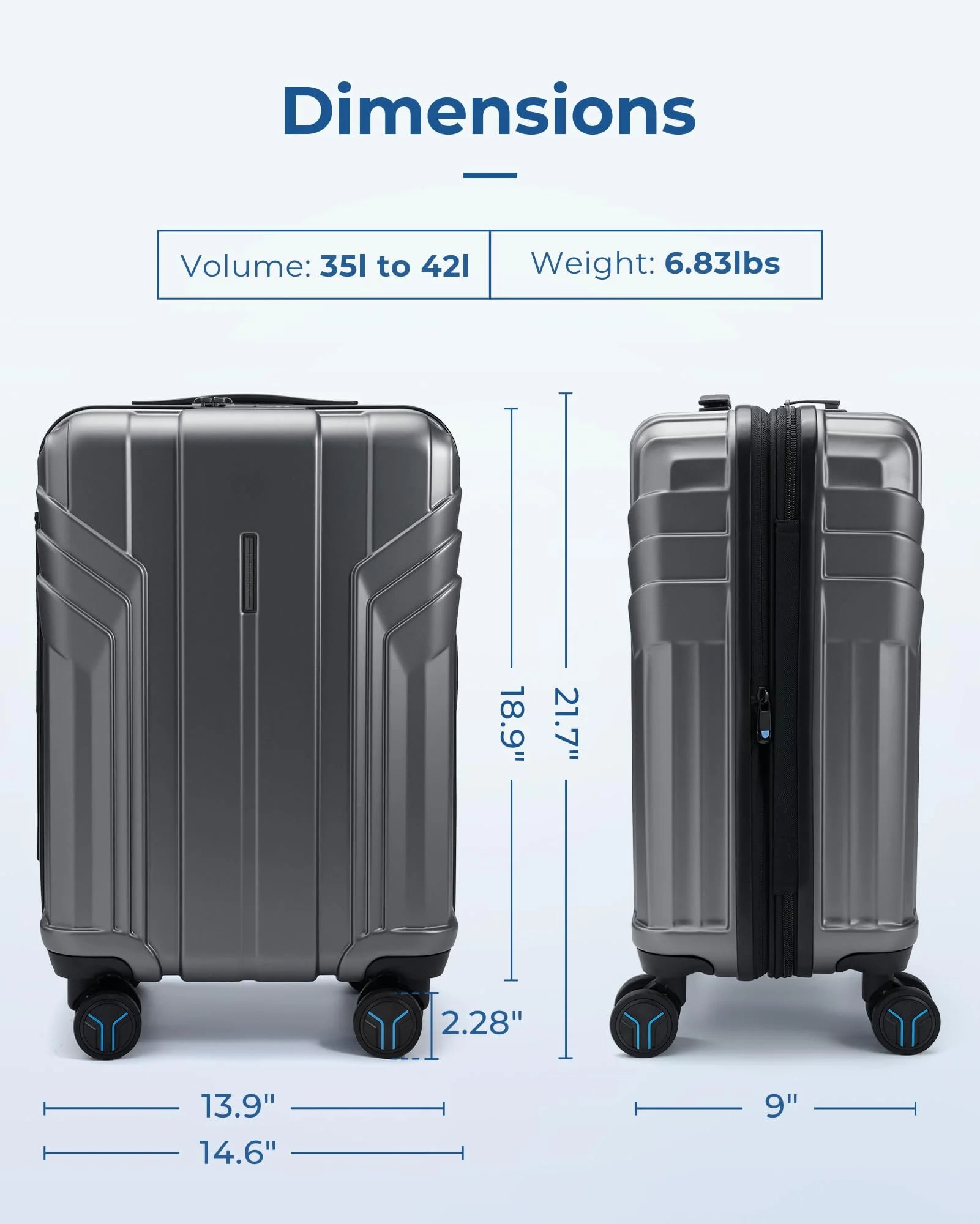 BAGSMART Expandable Carry On Luggage 22x14x9 Airline Approved, 1OO% PC Lightweight Hard Shell Suitcase, 20 Inch Travel Luggage with Spinner Wheels, Waterproof Rolling Suitcase, Sliver Gray