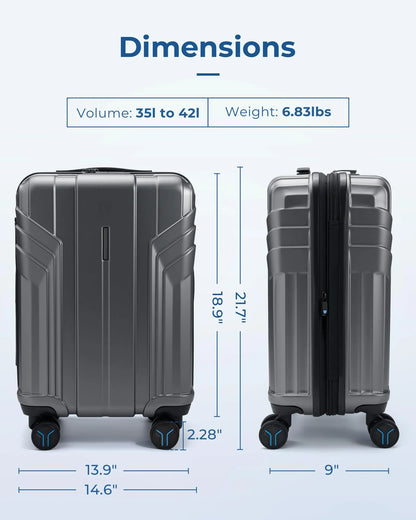 BAGSMART Expandable Carry On Luggage 22x14x9 Airline Approved, 1OO% PC Lightweight Hard Shell Suitcase, 20 Inch Travel Luggage with Spinner Wheels, Waterproof Rolling Suitcase, Sliver Gray