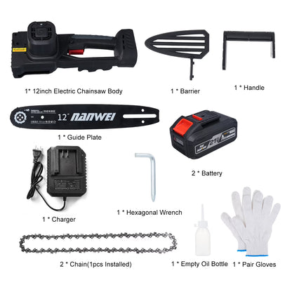 12inch Cordless Chainsaw Electric Chainsaw 21V 4000mah Battery Safety Lock Battery Operated Saw With Brushless Motor For Cutting Trees Garden Pruning
