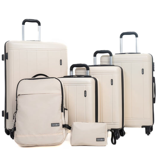 Tripcomp 6 Piece Hardside Luggage Sets Spinner Wheels with TSA Lock Lightweight Suitcase with backpacks(White)