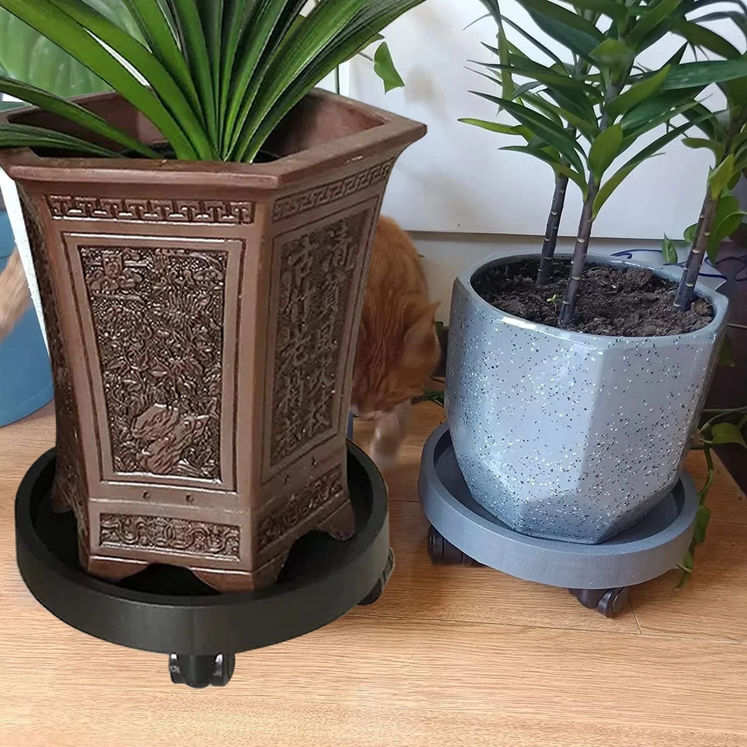 BAODELI 2 Pack of 14 inch Heavy Duty Plant Caddy with Wheels,Rolling Plant Stand Pot Trolley,Wheeled Planter Saucer Tray,Potted Flower Mover Dolly with Casters Round Coaster for Indoor Outdoor(Black)