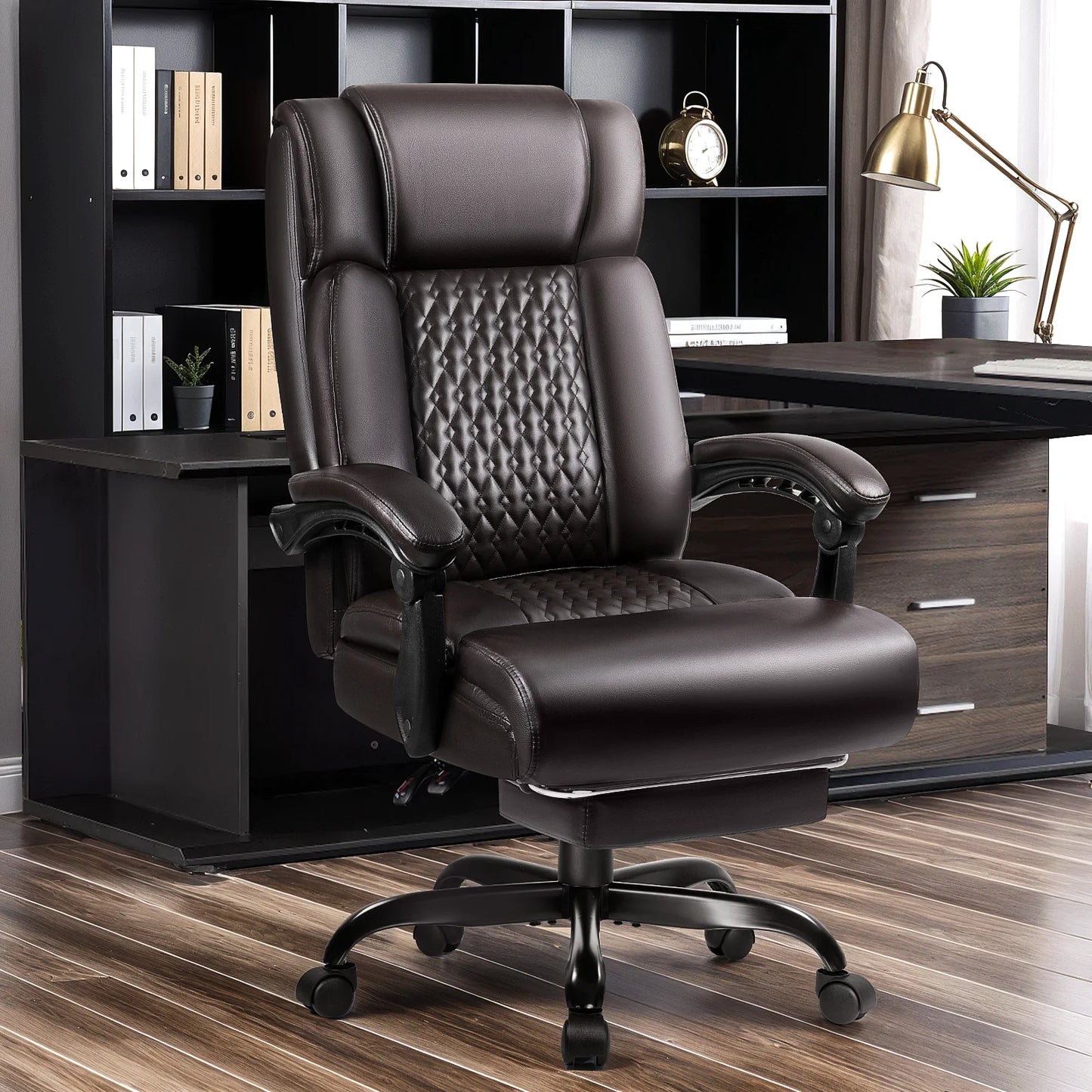 Waleaf Office Chair with Footrest,90-165° Reclining Ergonomic High Back Computer Desk Chair Lumbar Support for Home Office
