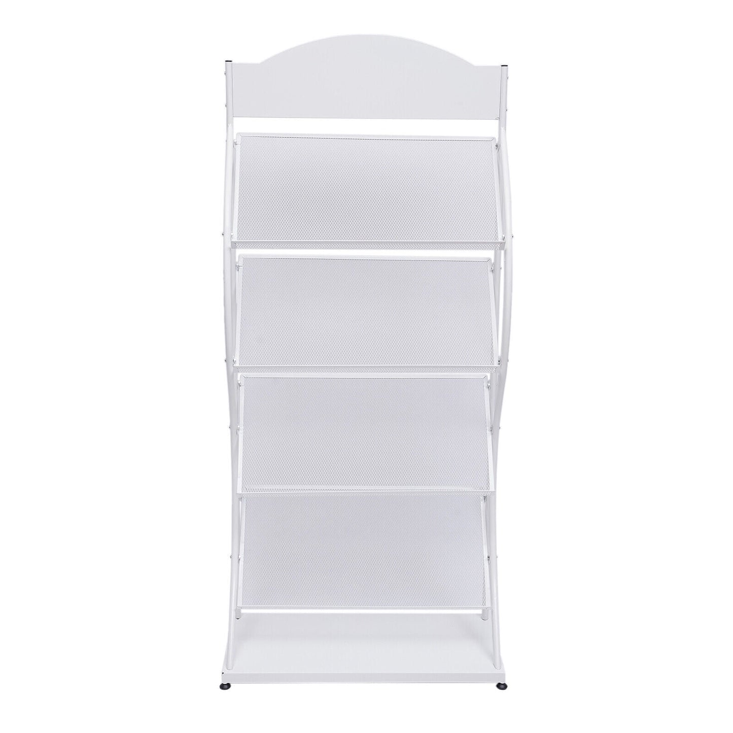 4-Layer Floor-Standing Magazine Display Rack Newspaper Book Storage Rack White 4 Tiers Floor-Standing Magazine Rack Information Storage