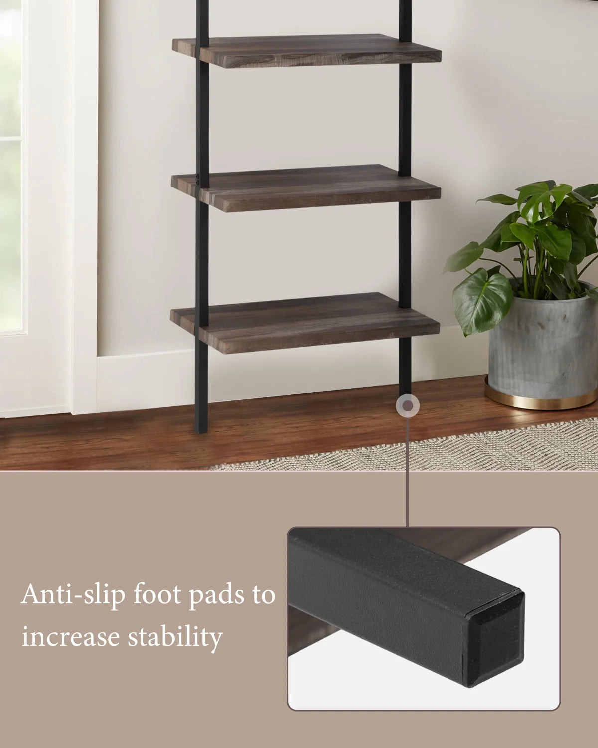 FDW 4-Shelf Bookcase Open Wall Mount Ladder Bookshelf with Industrial Metal Frame For Home Office Study, 60-inch