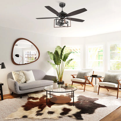 Smaair 52" 5 Blade Indoor Wood Ceiling Fan with Reversible Blade for Home Office
